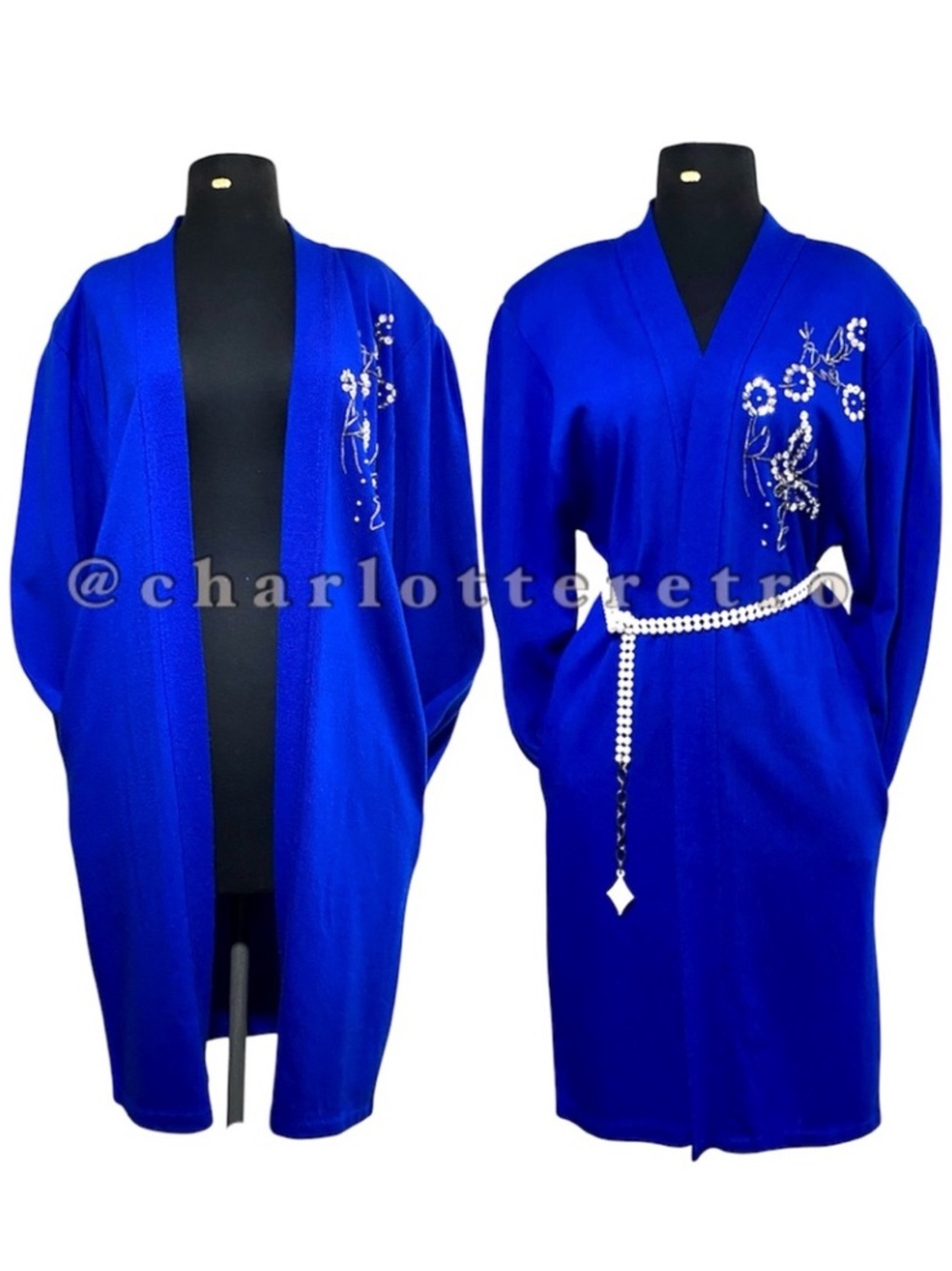 vtg Royal Blue Long Knit Cardigan • Sweater Duster